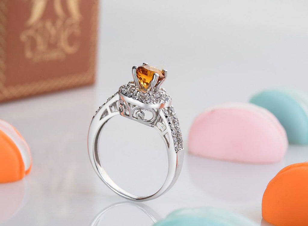 Nhẫn nữ Đá quý tự nhiên Citrine Double Halo Ring in Sterling Silver by AME Jewellery