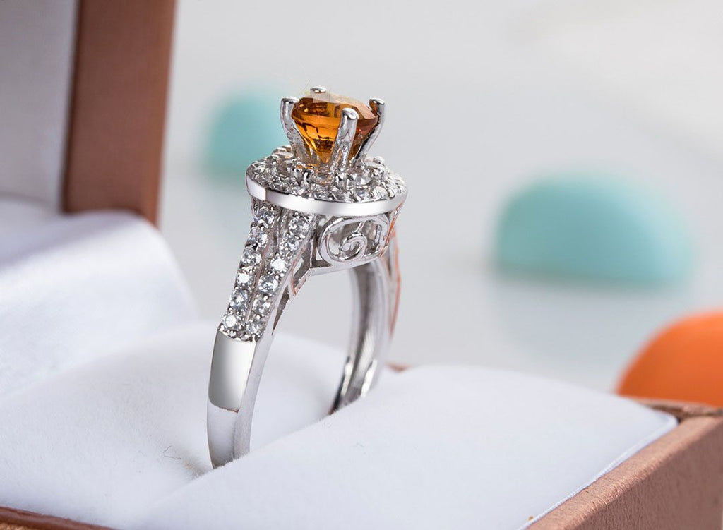 Nhẫn nữ Đá quý tự nhiên Citrine Double Halo Ring in Sterling Silver by AME Jewellery