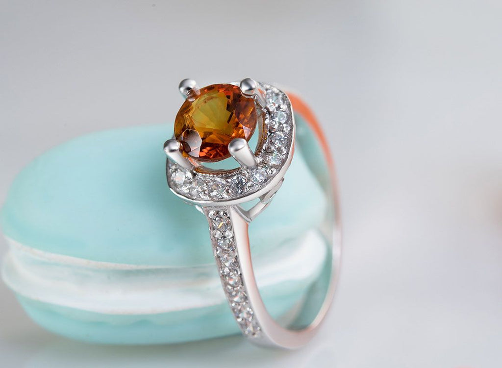 Nhẫn nữ Đá quý tự nhiên Citrine Square Halo Ring in Sterling Silver by AME Jewellery