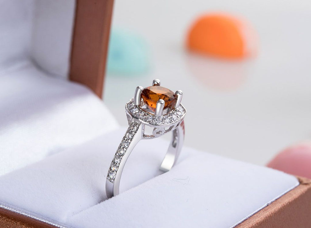 Nhẫn nữ Đá quý tự nhiên Citrine Square Halo Ring in Sterling Silver by AME Jewellery