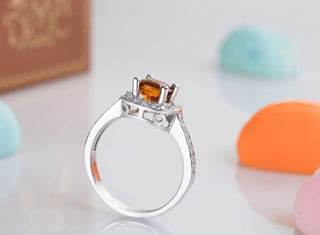 Nhẫn nữ Đá quý tự nhiên Citrine Square Halo Ring in Sterling Silver by AME Jewellery