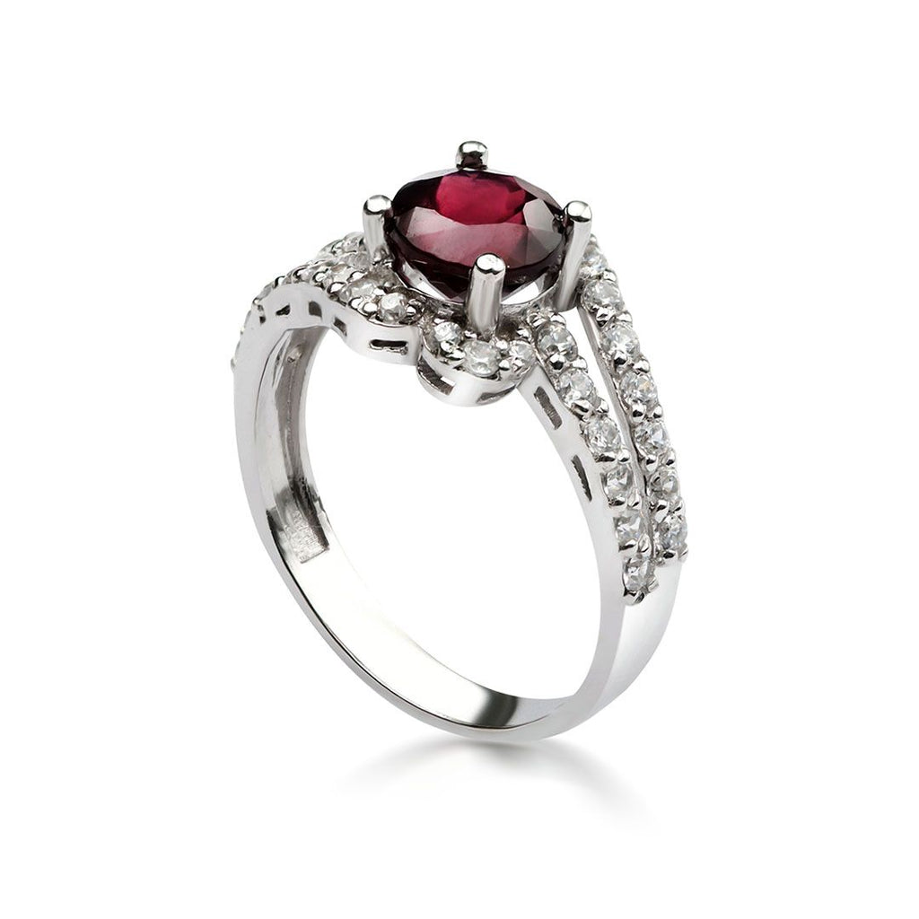 Nhẫn Đá quý thiên nhiên Red Garnet Split-shank Ring in Sterling Silver by AME Jewellery