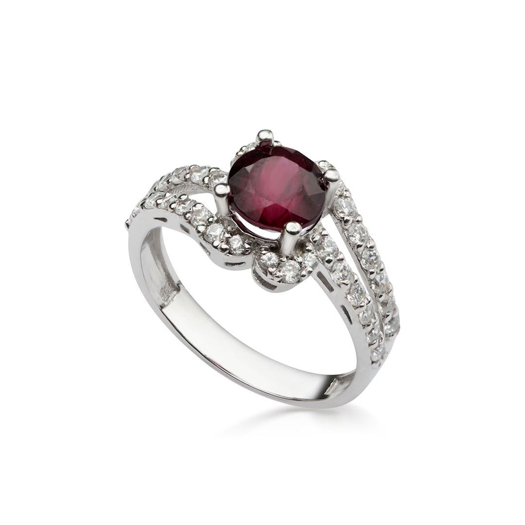 Nhẫn Đá quý thiên nhiên Red Garnet Split-shank Ring in Sterling Silver by AME Jewellery