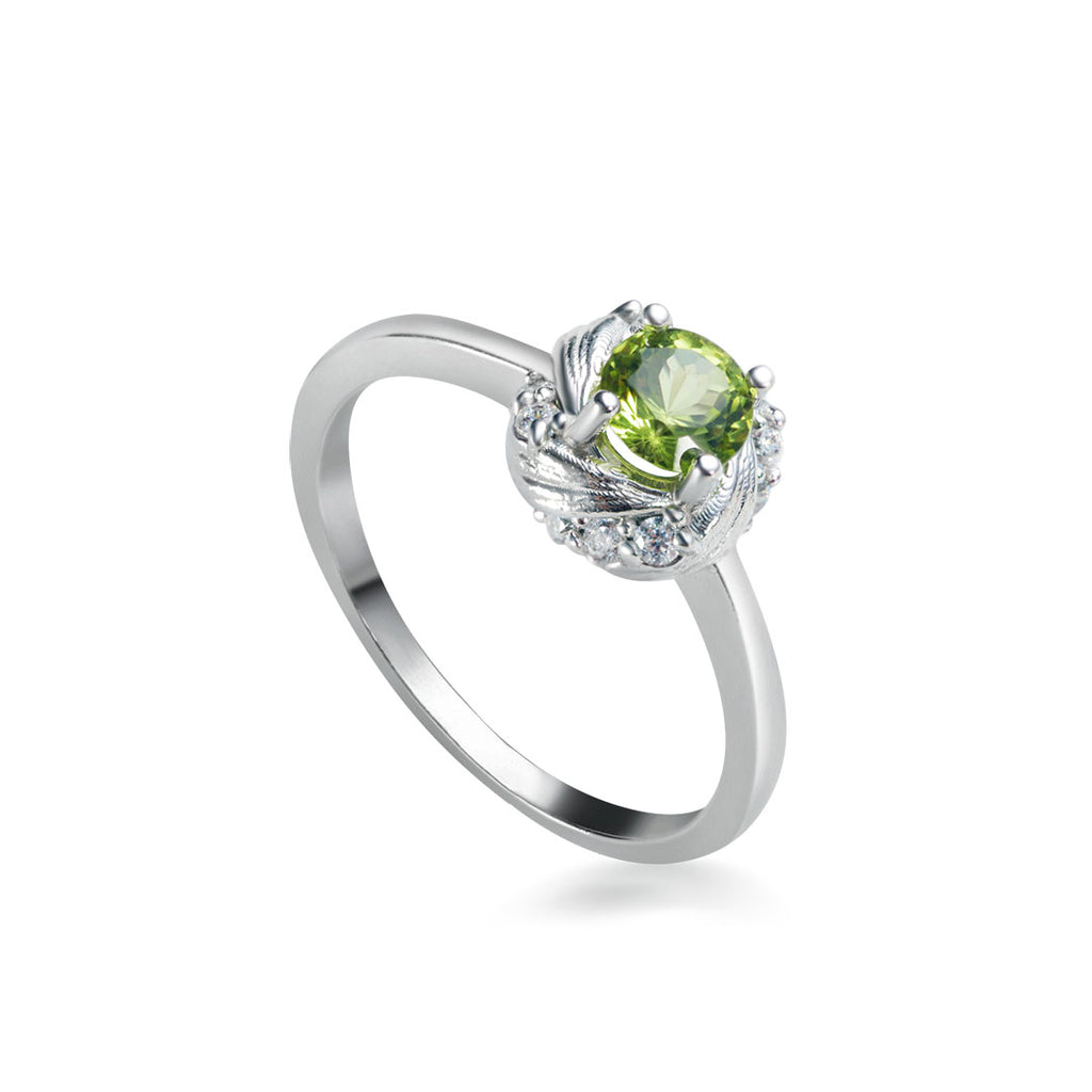 Natural Round cut Peridot Ring in Sterling Silver - AME Jewellery