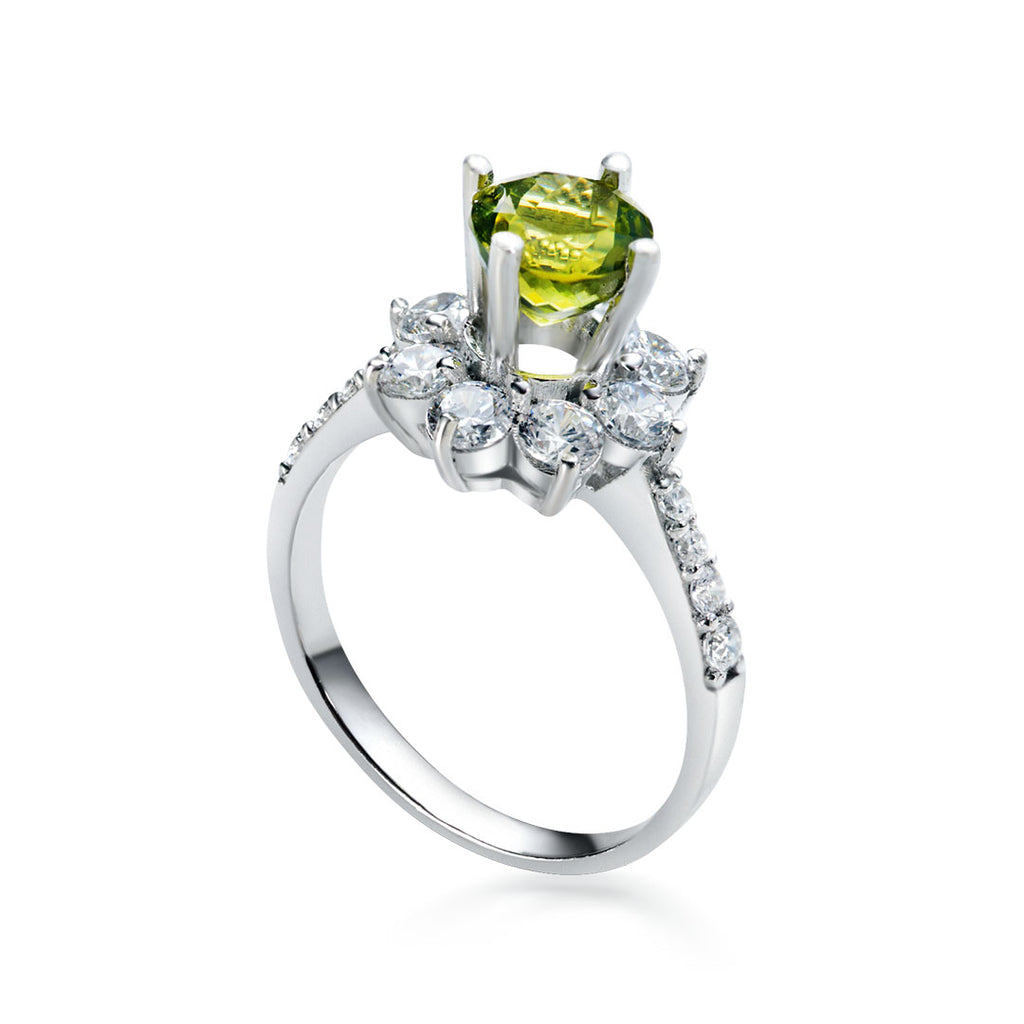 Nhẫn Đá quý tự nhiên Peridot flower ring in sterling silver by AME Jewellery