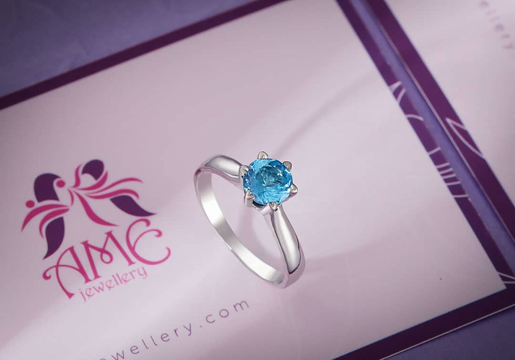 Nhẫn nữ Đá quý thiên nhiên Blue Topaz Solitaire Ring in Sterling Silver by AME Jewellery