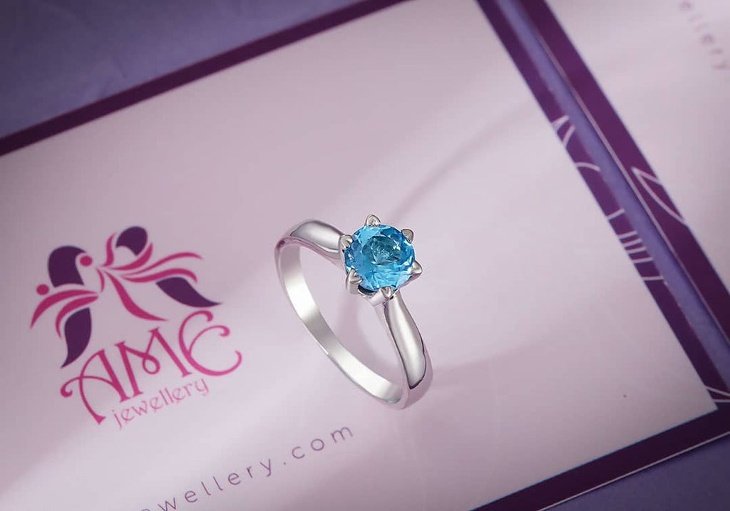 Nhẫn nữ Đá quý thiên nhiên Blue Topaz solitaire Ring | AME Jewellery