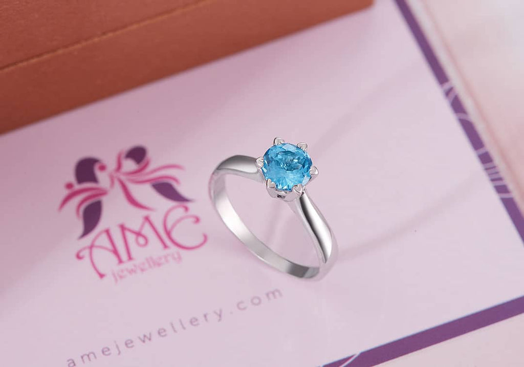 Nhẫn nữ Đá quý thiên nhiên Blue Topaz solitaire Ring | AME Jewellery