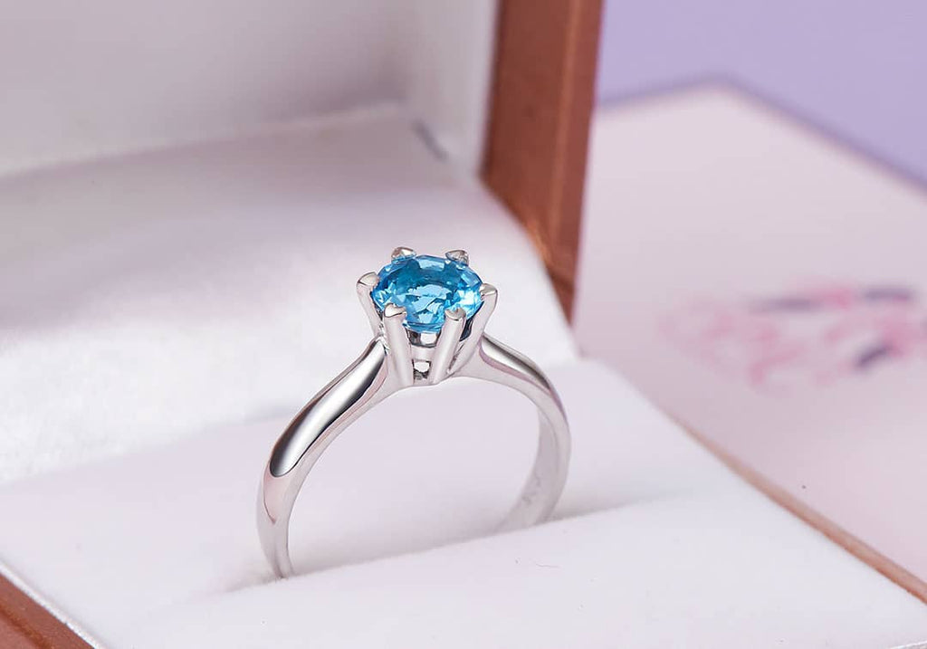 Nhẫn nữ Đá quý thiên nhiên Blue Topaz Solitaire Ring in Sterling Silver by AME Jewellery