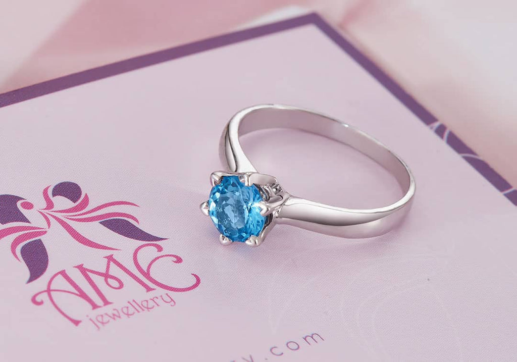 Nhẫn nữ Đá quý thiên nhiên Blue Topaz Solitaire Ring in Sterling Silver by AME Jewellery