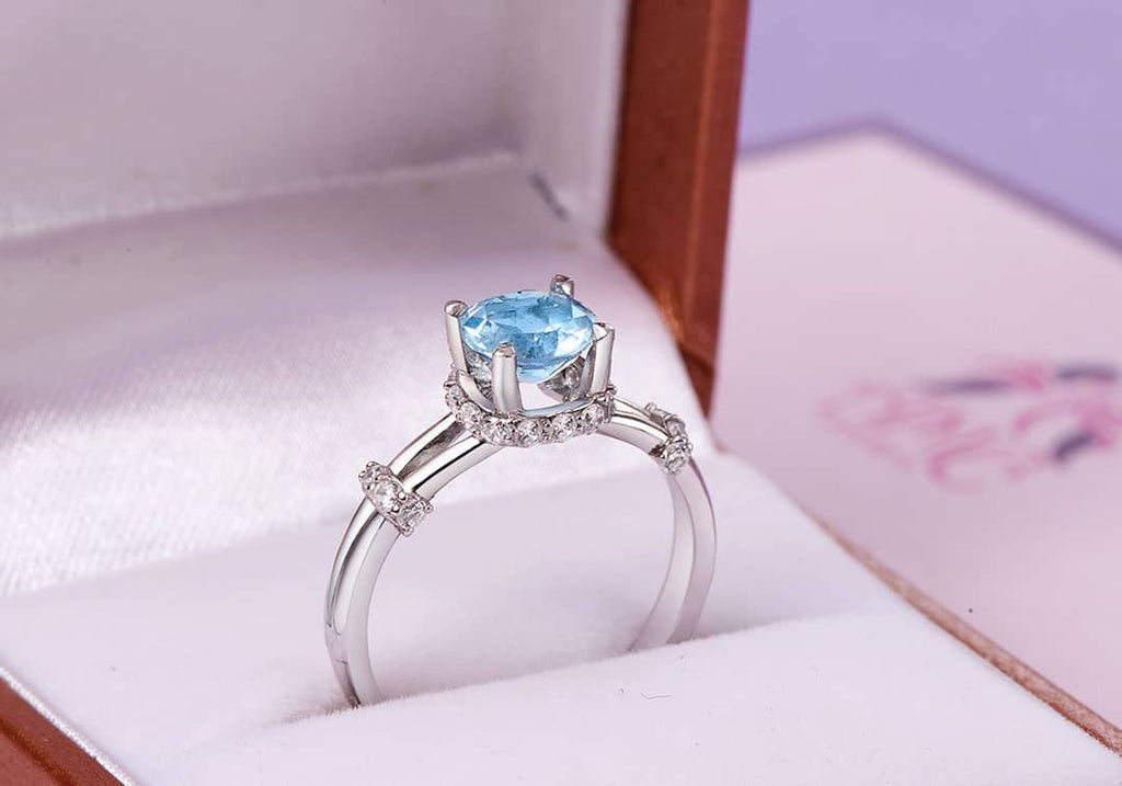 Nhẫn nữ Đá quý thiên nhiên Swiss Blue Topaz Split Shank Ring in Sterling Silver by AME Jewellery