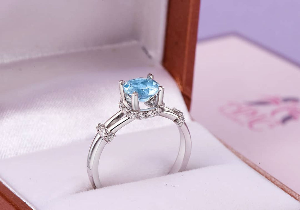 Nhẫn nữ Đá quý thiên nhiên Blue Topaz split shank ring - AME Jewellery