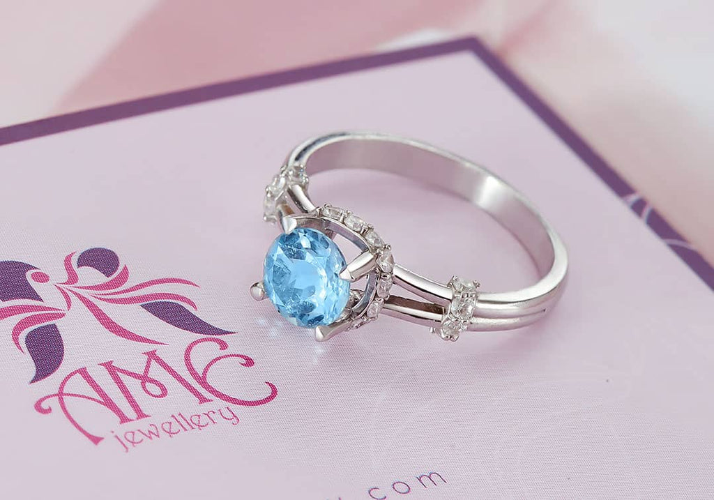 Nhẫn nữ Đá quý thiên nhiên Swiss Blue Topaz Split Shank Ring in Sterling Silver by AME Jewellery