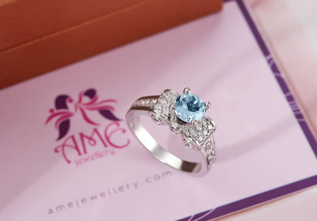 Nhẫn Đá quý thiên nhiên Swiss Blue Topaz Ring in Sterling Silver by AME Jewellery 