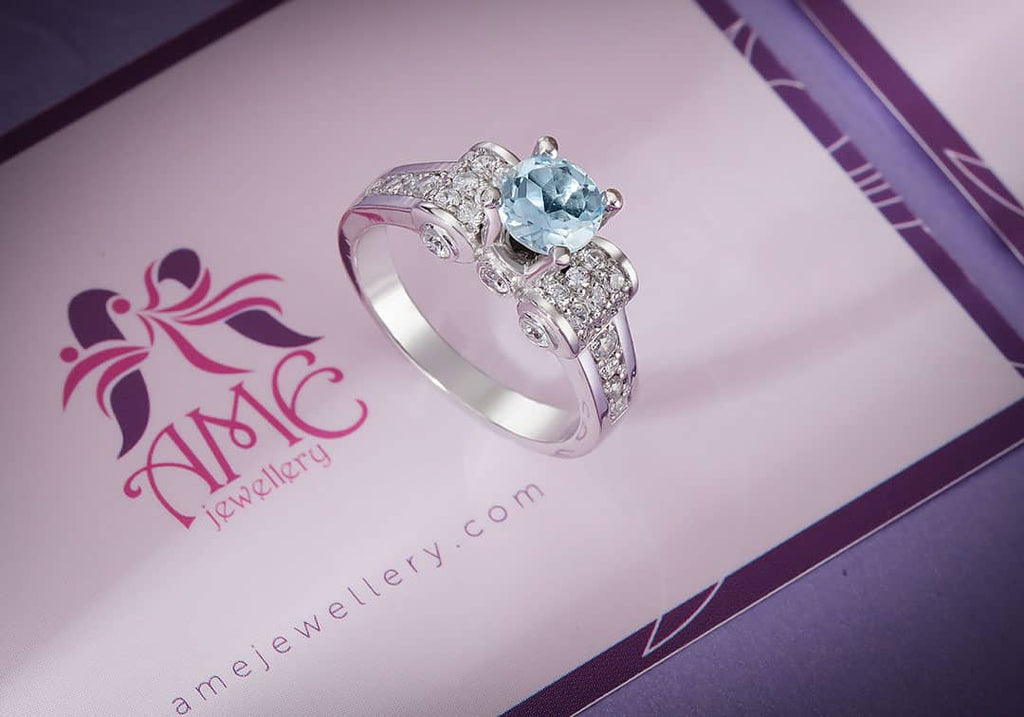 Nhẫn Đá quý thiên nhiên Swiss Blue Topaz Ring in Sterling Silver by AME Jewellery 