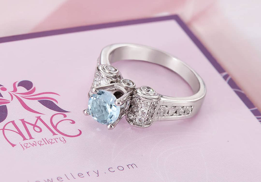 Nhẫn Đá quý thiên nhiên Swiss Blue Topaz Ring in Sterling Silver by AME Jewellery 