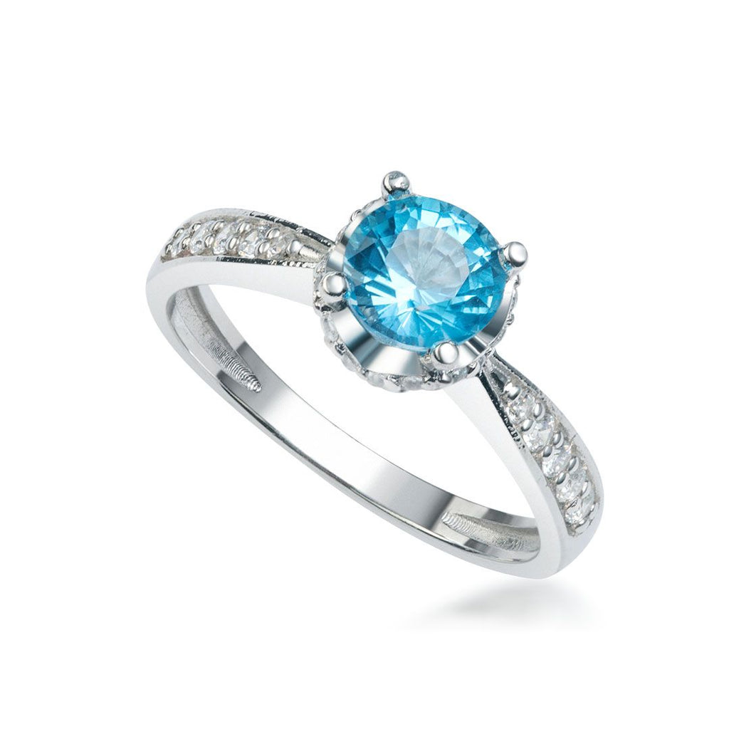 Nhẫn Đá quý thiên nhiên Blue Topaz Flower Ring in Sterling Silver by AME Jewellery