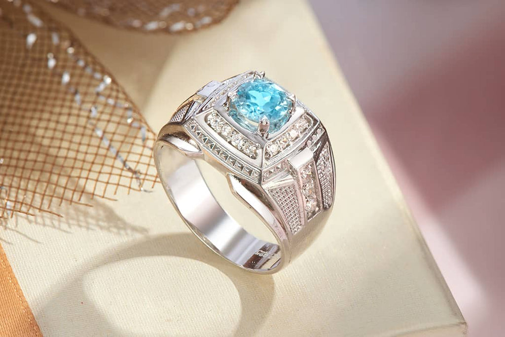 Nhẫn Nam Đá quý thiên nhiên Swiss Blue Topaz Men's Ring in Sterling Silver by AME Jewellery