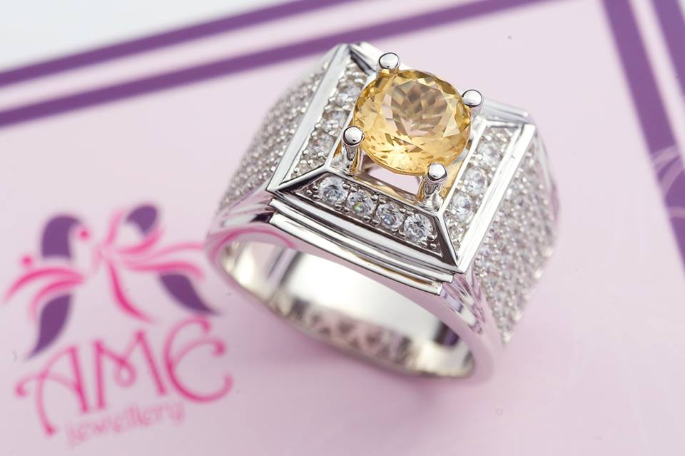 Nhẫn Nam Đá quý thiên nhiên Citrine Men's Ring in Sterling Silver AME Jewellery