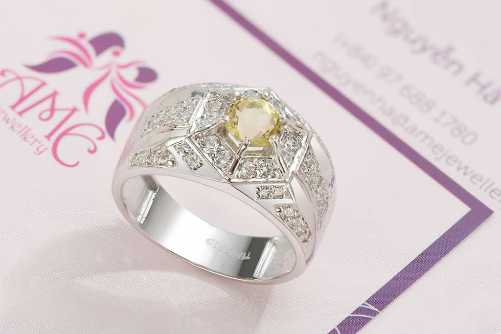 Nhẫn Nam Đá quý thiên nhiên Citrine Hexagon Men's Ring in Sterling Silver by AME Jewellery