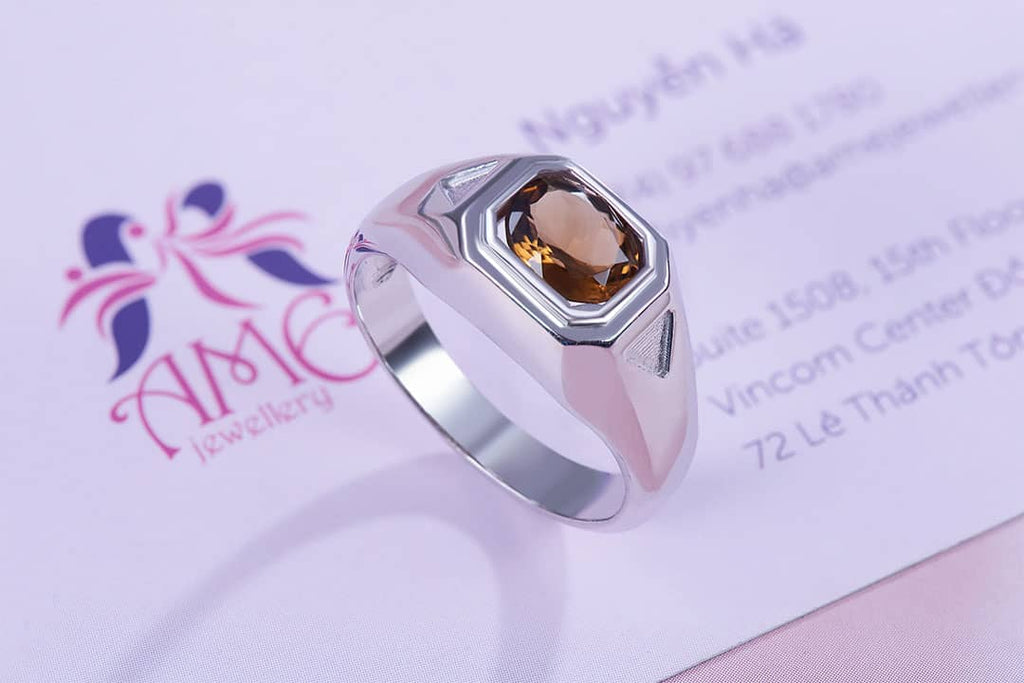 Nhẫn Nam Đá quý thiên nhiên Citrine Men's Ring in Sterling Silver by AME Jewellery