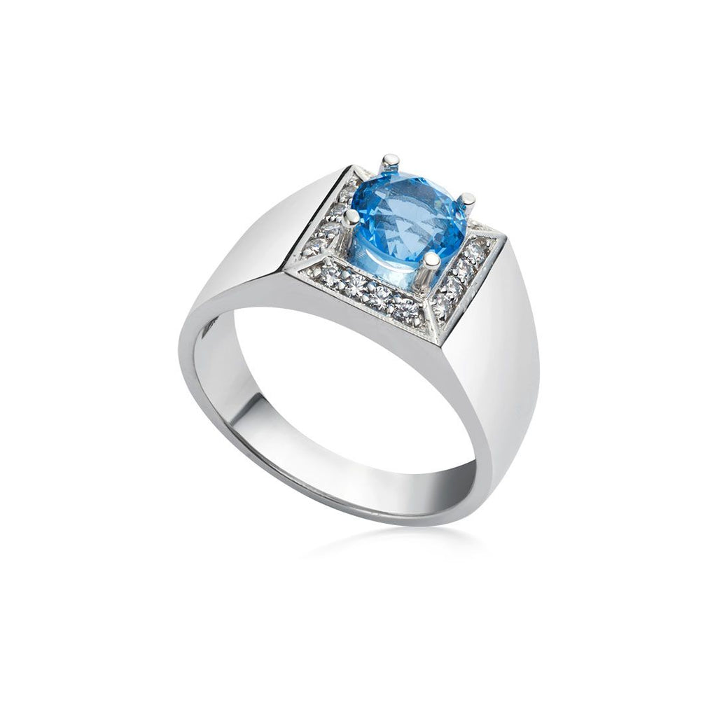 Nhẫn nam Đá quý thiên nhiên Blue Topaz Men's Ring in Sterling Silver by AME Jewellery