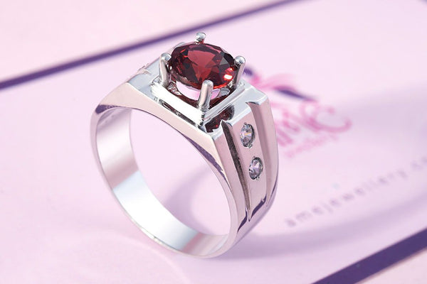 Nhẫn Nam Đá quý thiên nhiên Garnet ring for men - AME Jewellery