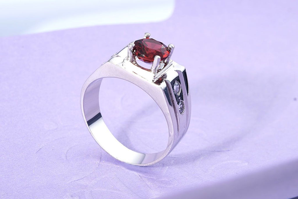 Nhẫn Nam Đá quý thiên nhiên Garnet ring for men - AME Jewellery