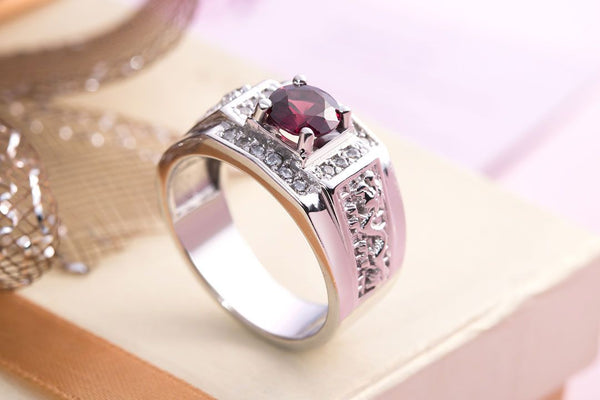 Nhẫn Rồng Nam Đá quý thiên nhiên Garnet dragon ring for men - AME Jewellery 