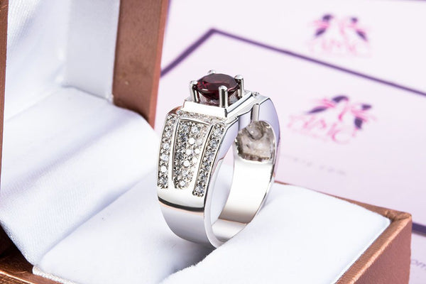 Nhẫn Nam Đá quý thiên nhiên GarnetBeautiful Men's Ring - AME Jewellery