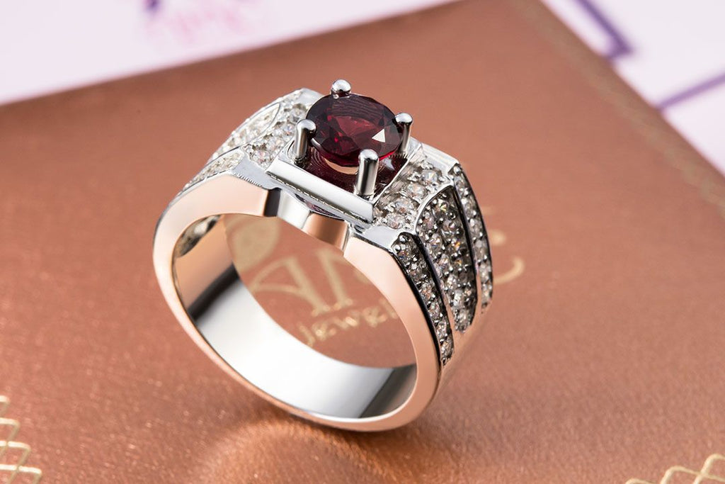 Nhẫn Nam Đá quý thiên nhiên Red Garnet Men's Ring in Sterling Silver by AME Jewellery