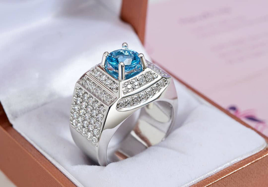 Nhẫn Nam Đá quý thiên nhiên Blue Topaz Men's Ring in Sterling Silver by AME Jewellery