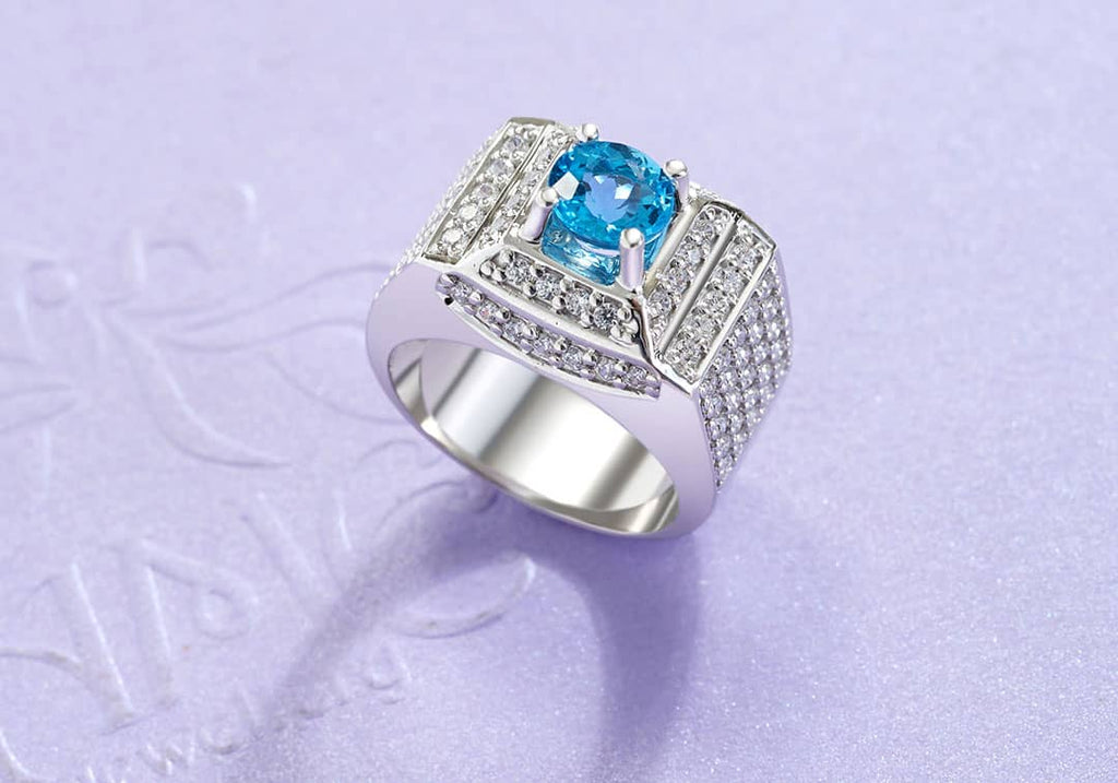 Nhẫn Nam Đá quý thiên nhiên Blue Topaz Men's Ring in Sterling Silver by AME Jewellery