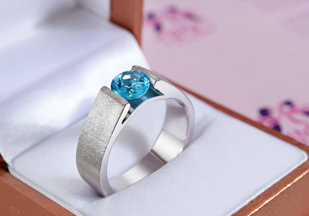 Nhẫn Nam Đá quý thiên nhiên Blue Topaz Matte Finish Men's Ring in Sterling Silver by AME Jewellery