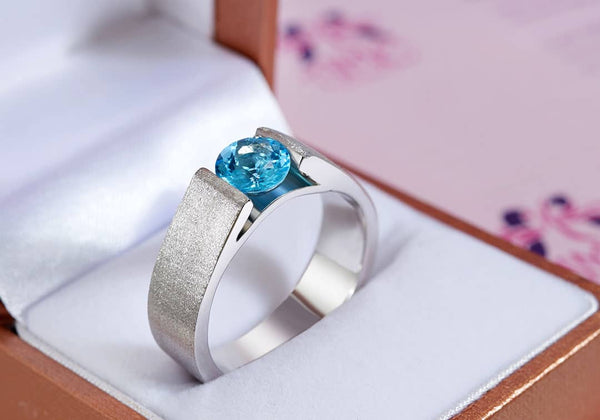 Nhẫn Nam Đá quý thiên nhiên Blue Topaz Matte Finish Men's Ring - AME Jewellery