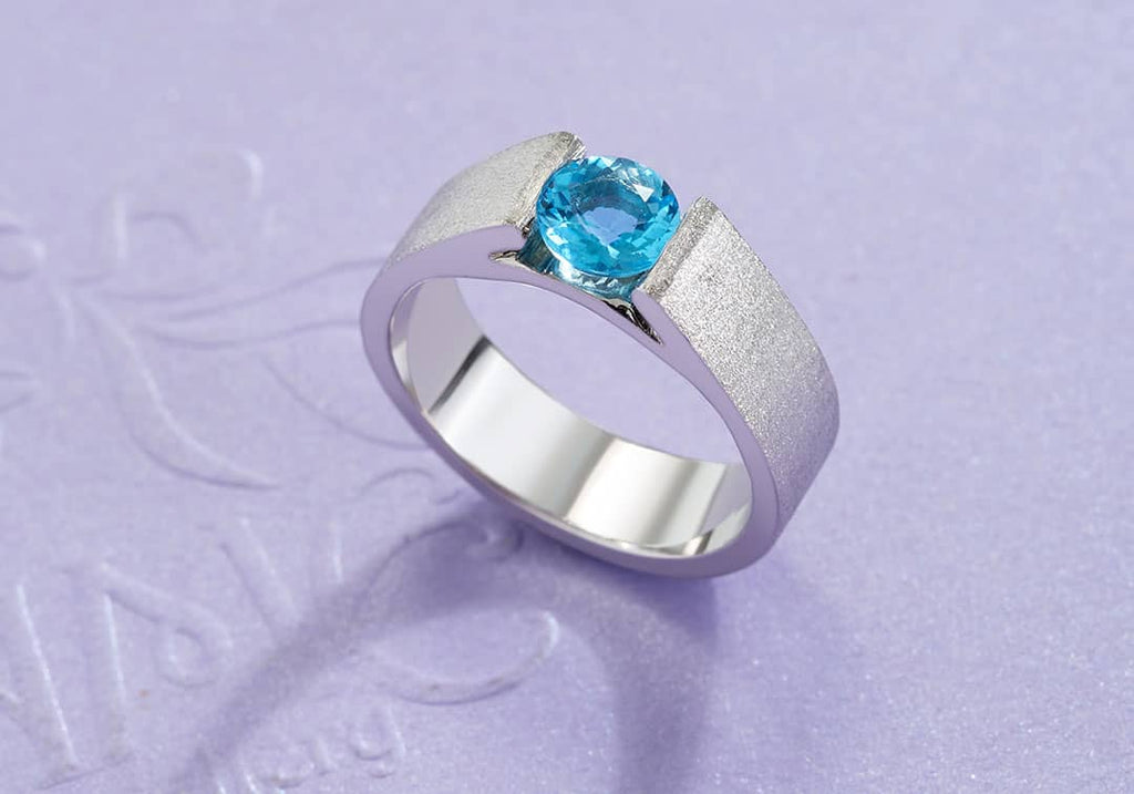 Nhẫn Nam Đá quý thiên nhiên Blue Topaz Matte Finish Men's Ring in Sterling Silver by AME Jewellery