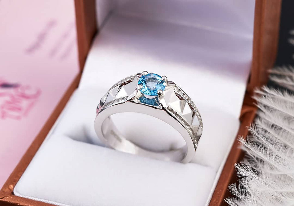 Nhẫn Nam Đá quý thiên nhiên Blue Topaz Men's Ring in Sterling Silver by AME Jewellery