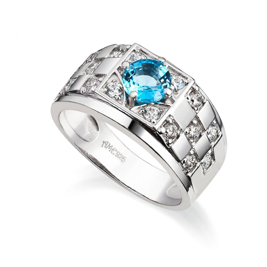 Nhẫn Nam Đá quý thiên nhiên Natural Blue Topaz Men's Ring in Sterling Silver by AME Jewellery