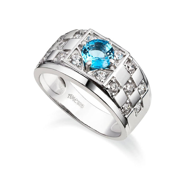 Nhẫn Nam caro Đá quý thiên nhiên Natural Blue Topaz Men's Ring | AME Jewellery