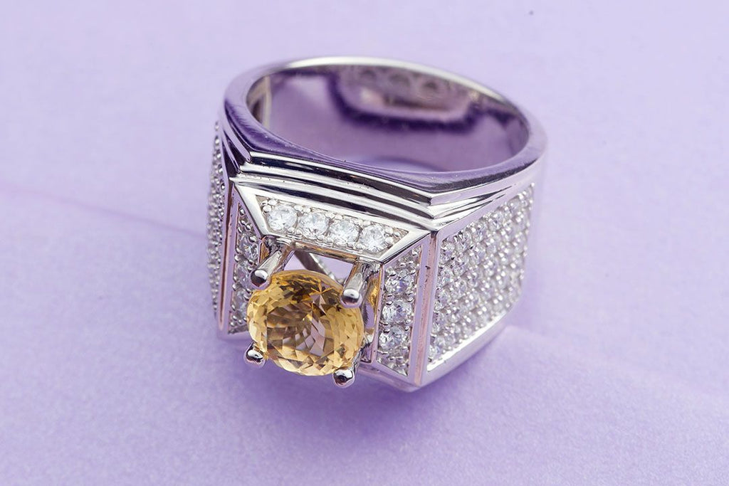 Nhẫn Nam Đá quý thiên nhiên Citrine Men's Ring in Sterling Silver AME Jewellery