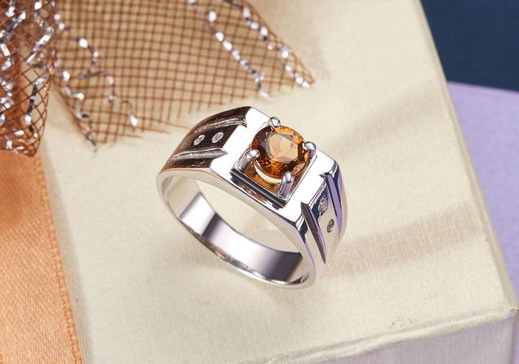 Nhẫn Nam Đá quý thiên nhiên Citrine Men's Ring in Sterling Silver by AME Jewellery