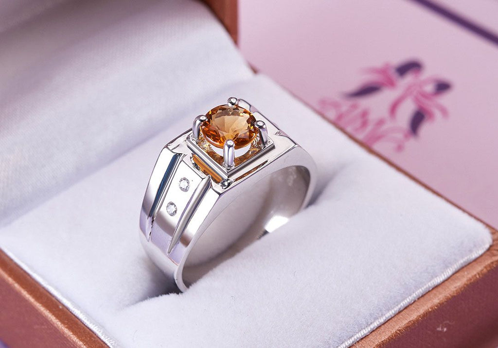 Nhẫn Nam Đá quý thiên nhiên Citrine Men's Ring in Sterling Silver by AME Jewellery