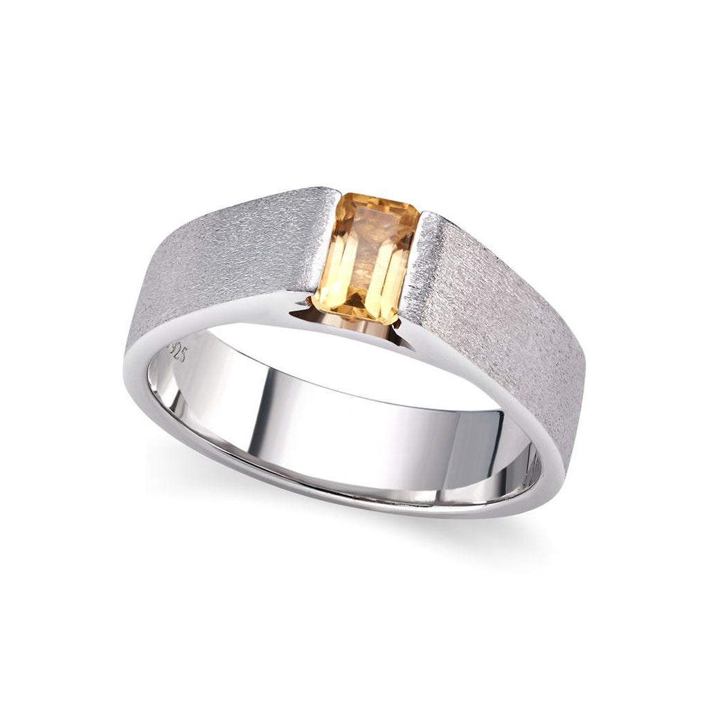 Nhẫn Nam Đá quý thiên nhiên Baguette Citrine Matte Finish Men's Ring by AME Jewellery