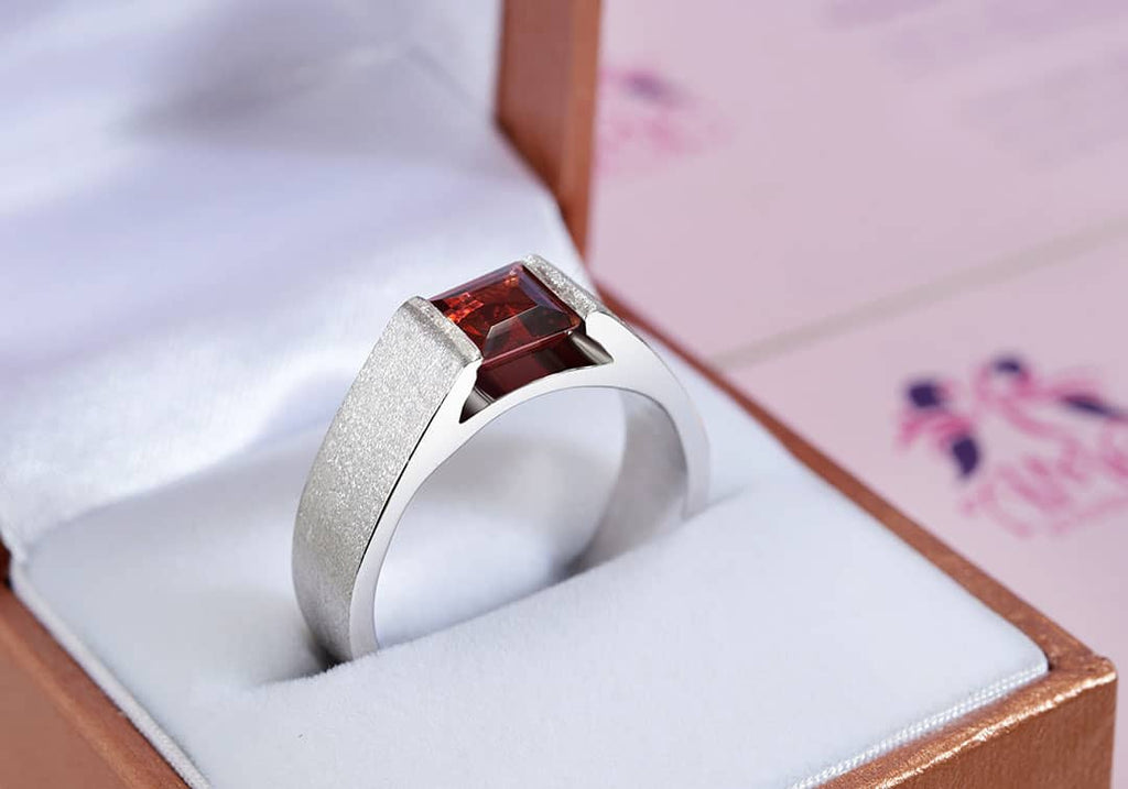 Nhẫn Nam Đá quý thiên nhiên Garnet men's ring - AME Jewellery