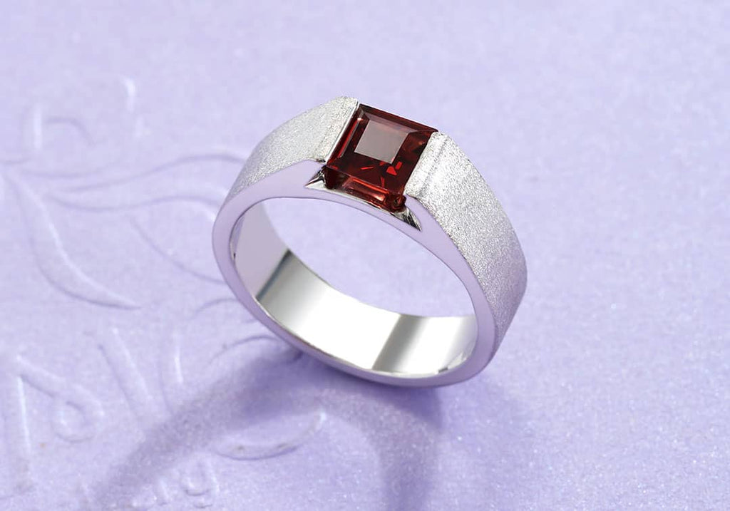 Nhẫn Nam Đá quý thiên nhiên Red Garnet Men's Ring in Sterling Silver by AME Jewellery