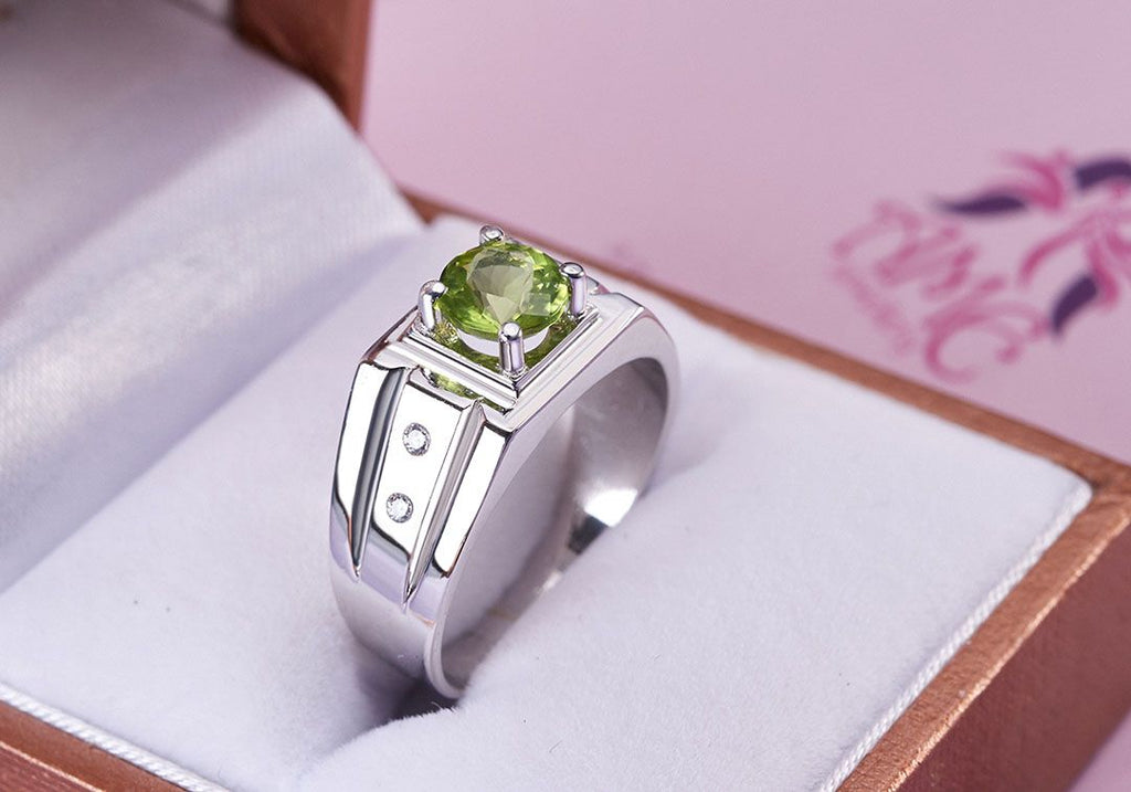 Nhẫn Nam Đá quý tự nhiên Peridot Men's Ring in Sterling Silver by AME Jewellery