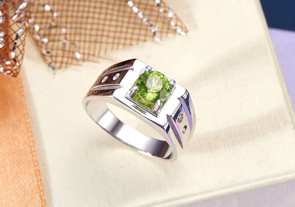 Nhẫn Nam Đá quý tự nhiên Peridot Men's Ring in Sterling Silver by AME Jewellery