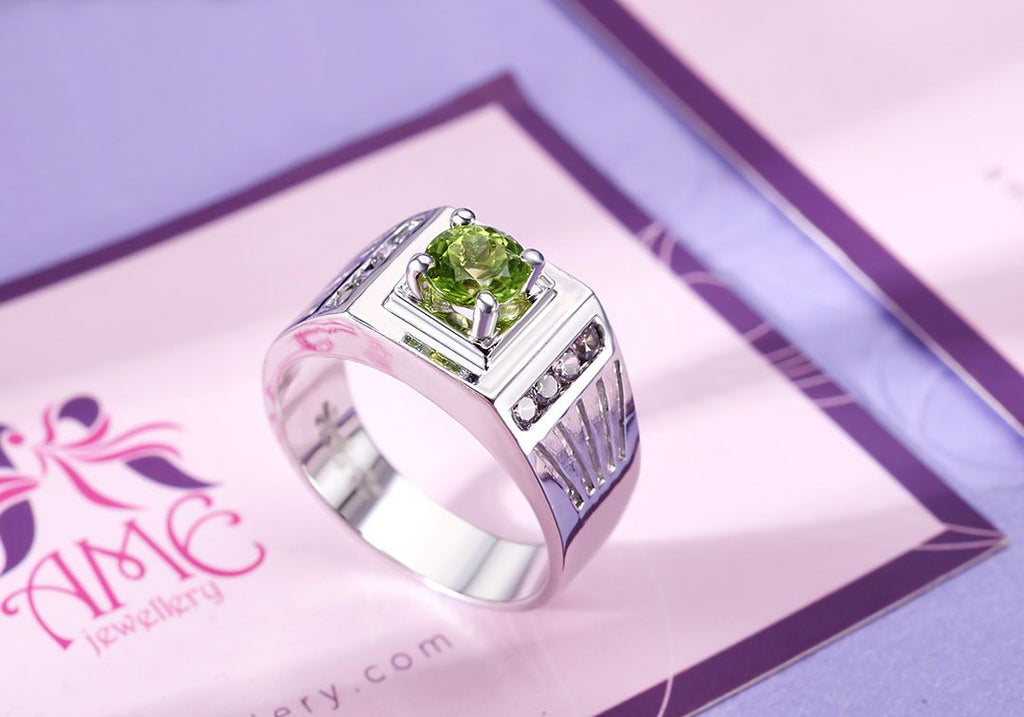 Nhẫn Nam Đá quý thiên nhiên Peridot Men's Ring in Sterling Silver by AME Jewellery