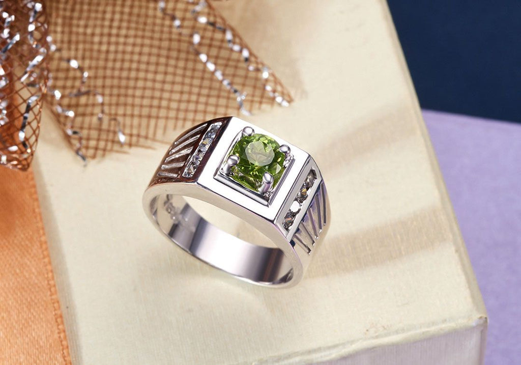 Nhẫn Nam Đá quý thiên nhiên Peridot Men's Ring in Sterling Silver by AME Jewellery