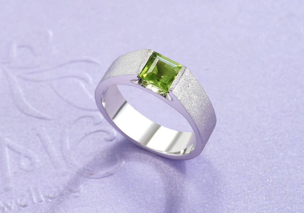 Nhẫn Nam Đá quý thiên nhiên Square-cut Peridot Matte Finish Men's Ring in Sterling Silver by AME Jewellery